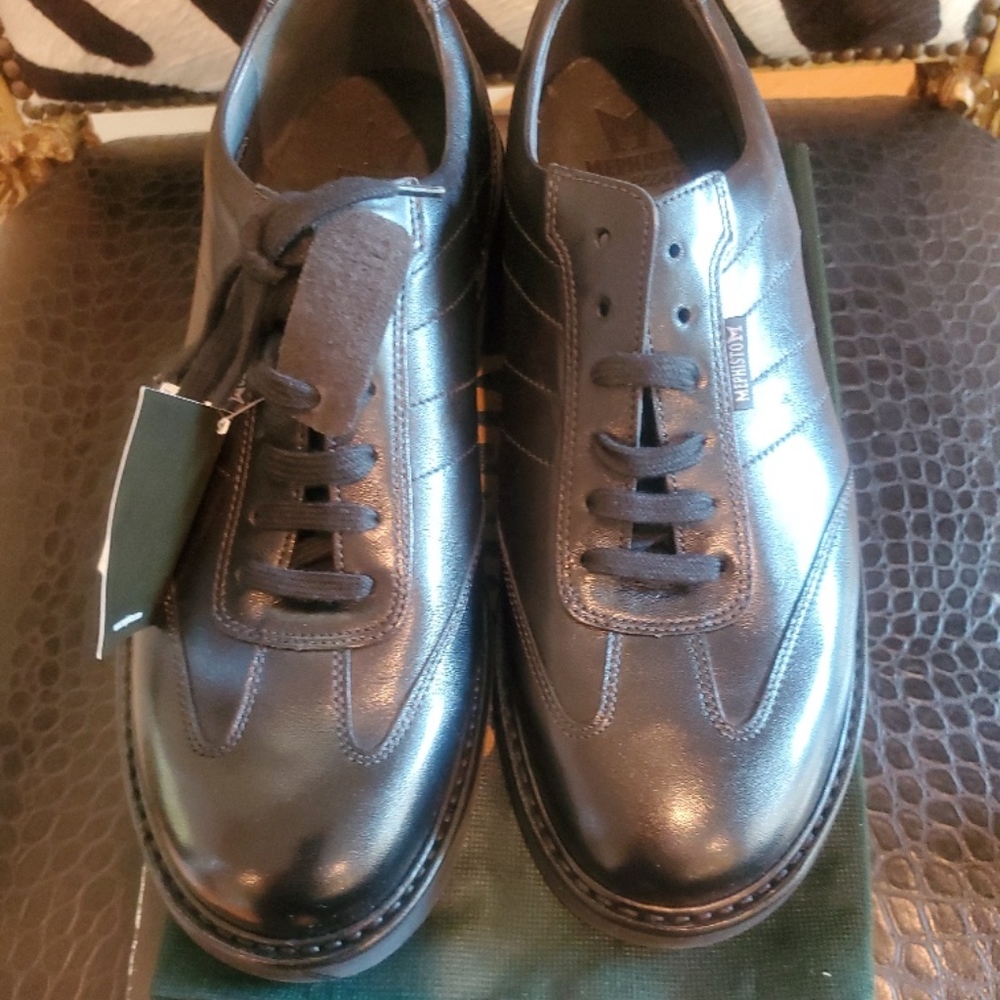 Men's Memphisto Black Leather Lace Walking Shoes